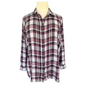 Lane Bryant Cotton/Rayon Button-Down Shirt - 18/20 - Purple & Black